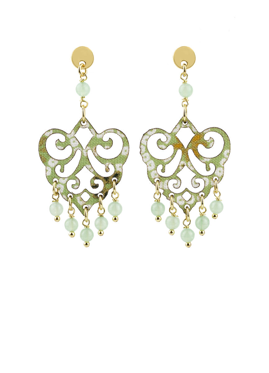 Orecchini Chandelier Palma Mini Verde Giada - Lebole Maison