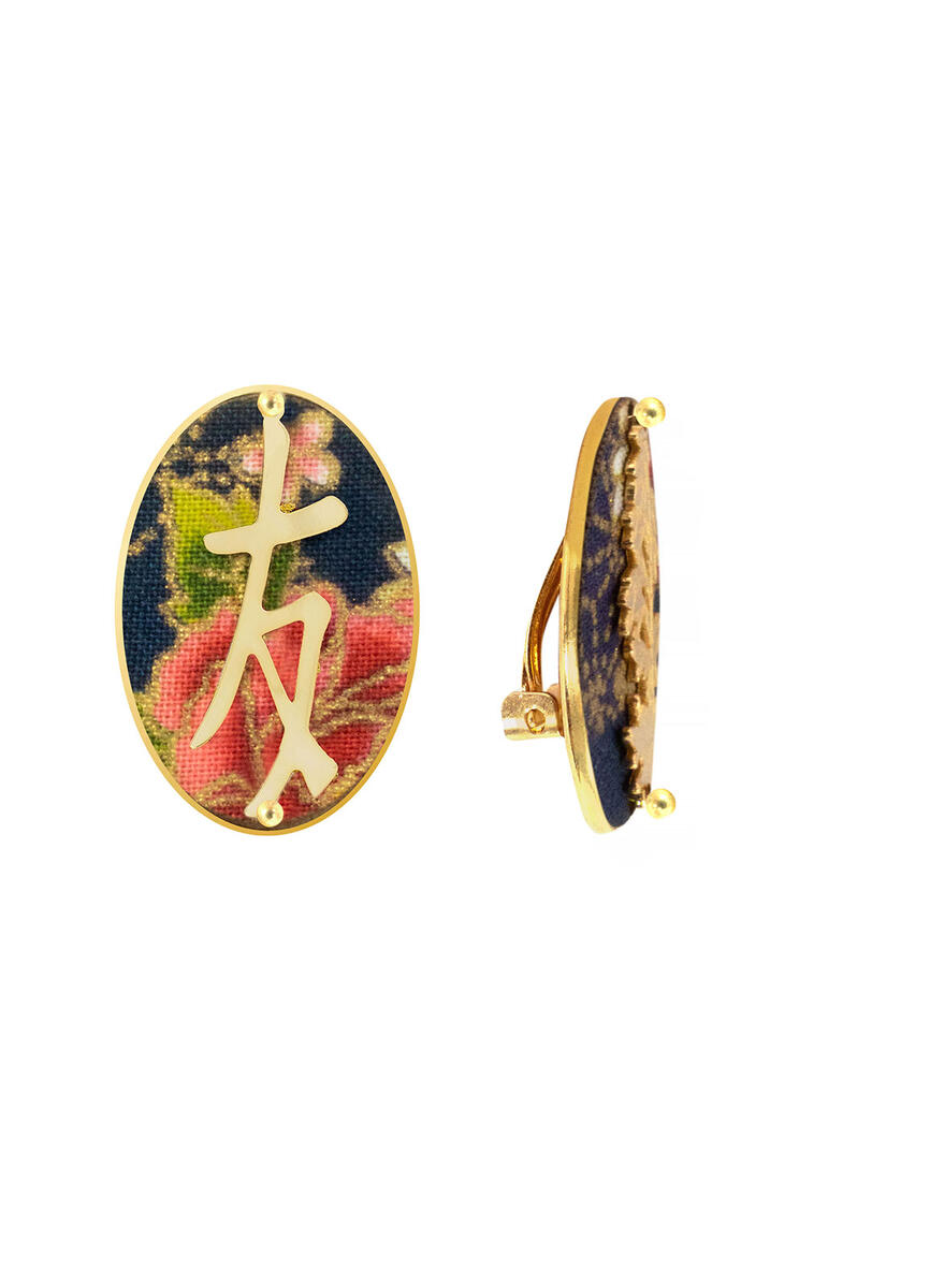 Orecchini Kanji Amicizia Clips Ovale Blu - Lebole Maison