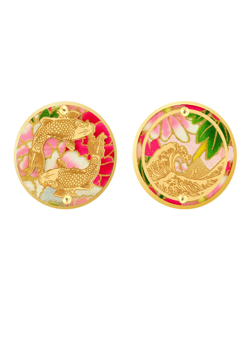 Koi Earrings And Fuji-san Clips Fuchsia - Lebole Maison
