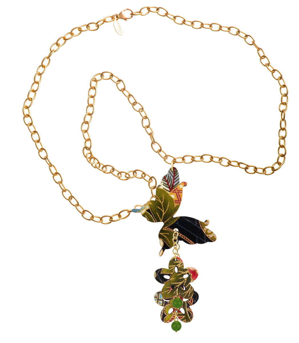 Olive Green Butterfly Necklace - Lebole Maison
