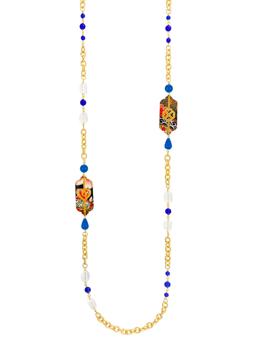 Collana Lunga Cuore E Quadrifoglio Blu E Cristalli - Lebole Maison