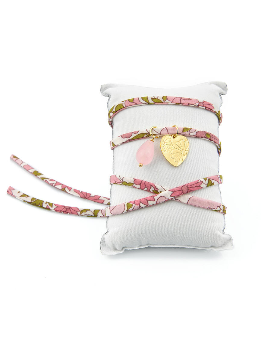 Bracciale Tessuto Fiori Cuore Rosa - Lebole Maison