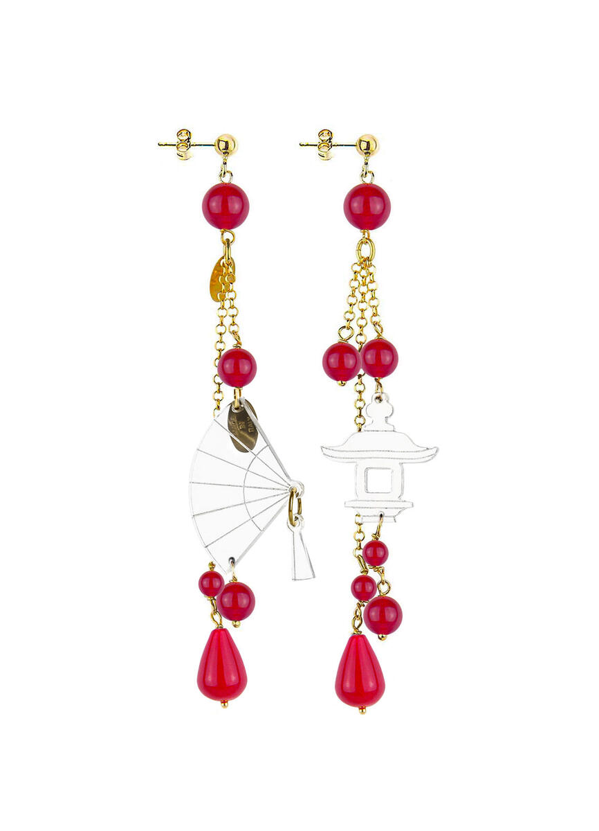 Orecchini Ventaglio Plexi Trasparente Ciuffo Corto Rubino - Lebole Maison