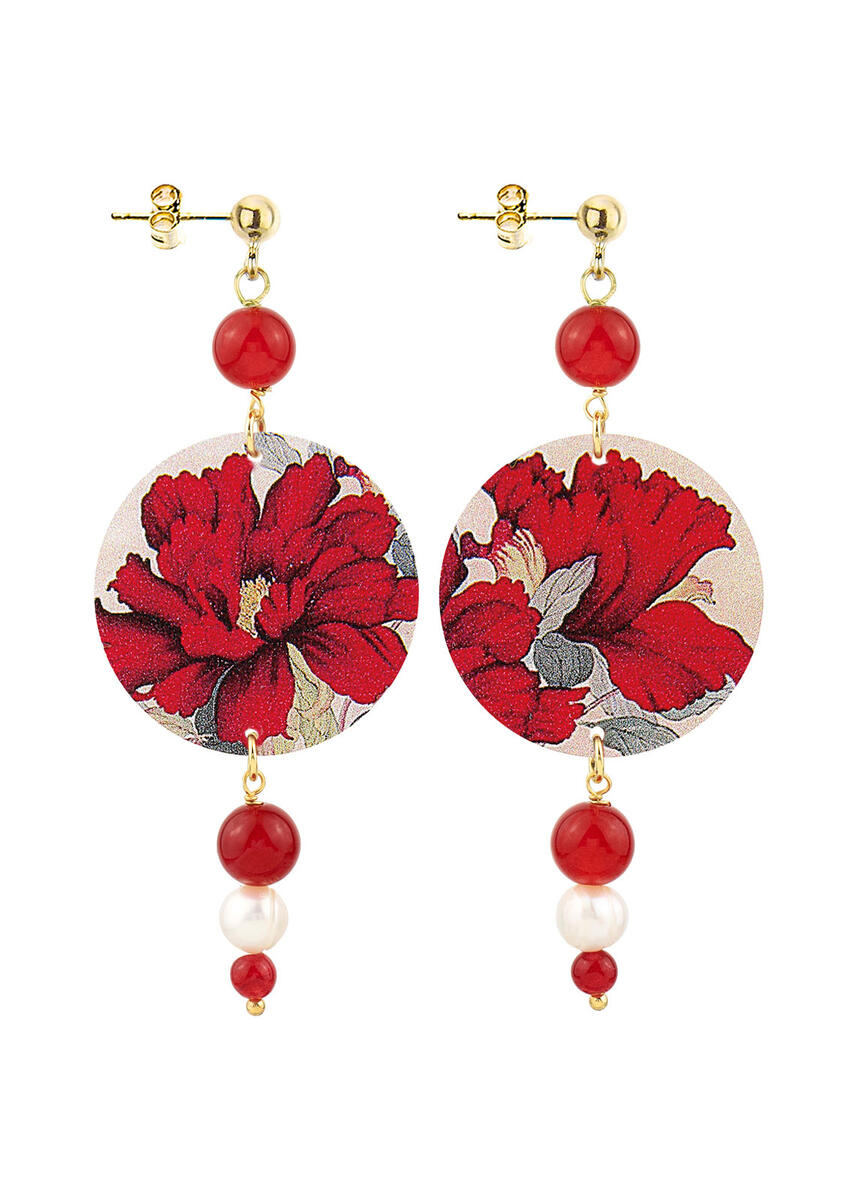 Ruby Red Flower Pearl Earrings - Lebole Maison
