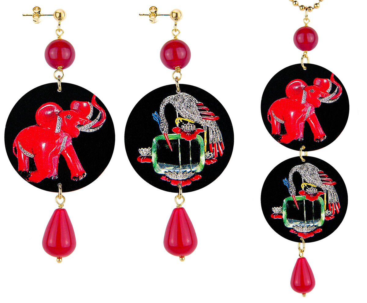 Classic Ruby Elephant Necklace And Earrings Set - Lebole Maison