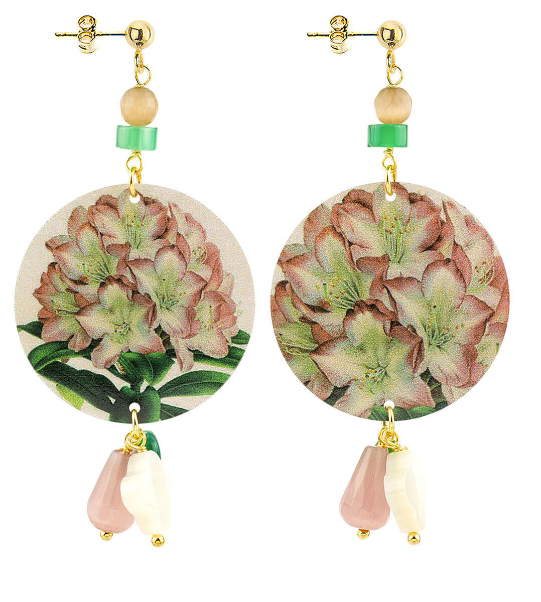 Orecchini Fiore Rosa Classico Verde Giada - Lebole Maison