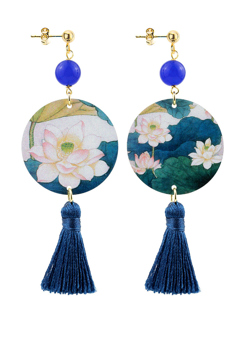 Orecchini Circle Piccolo Fiore Di Loto Nappa Blu - Lebole Maison