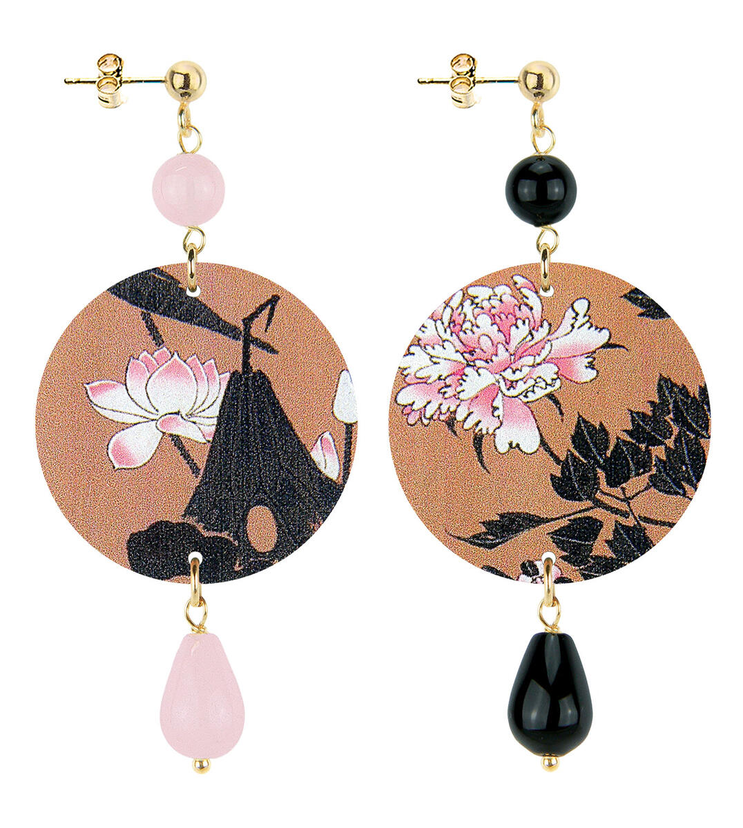 Small Pink And Black Mount Fuji Earrings - Lebole Maison