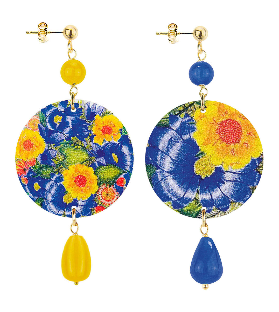 Small Yellow And Blue Flower Earrings - Lebole Maison
