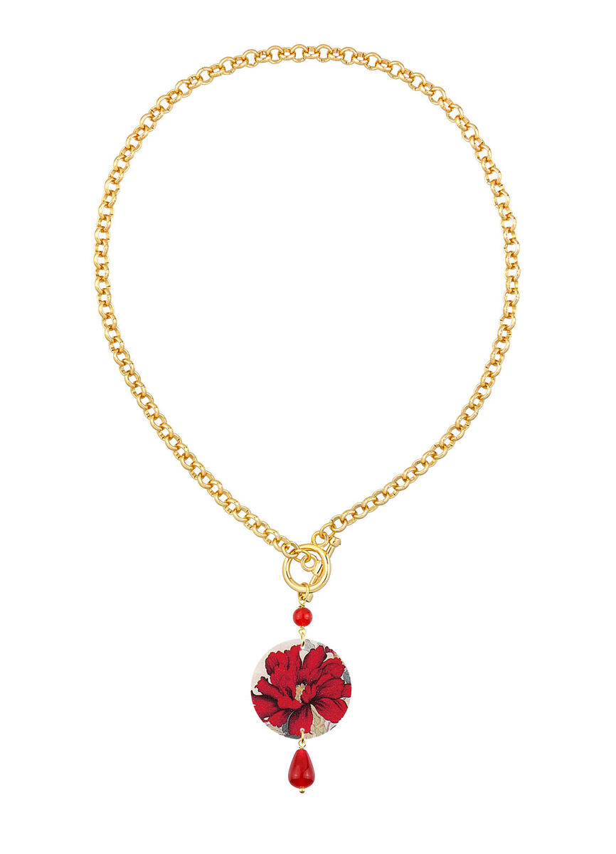 Small Ruby Red Flower Necklace - Lebole Maison