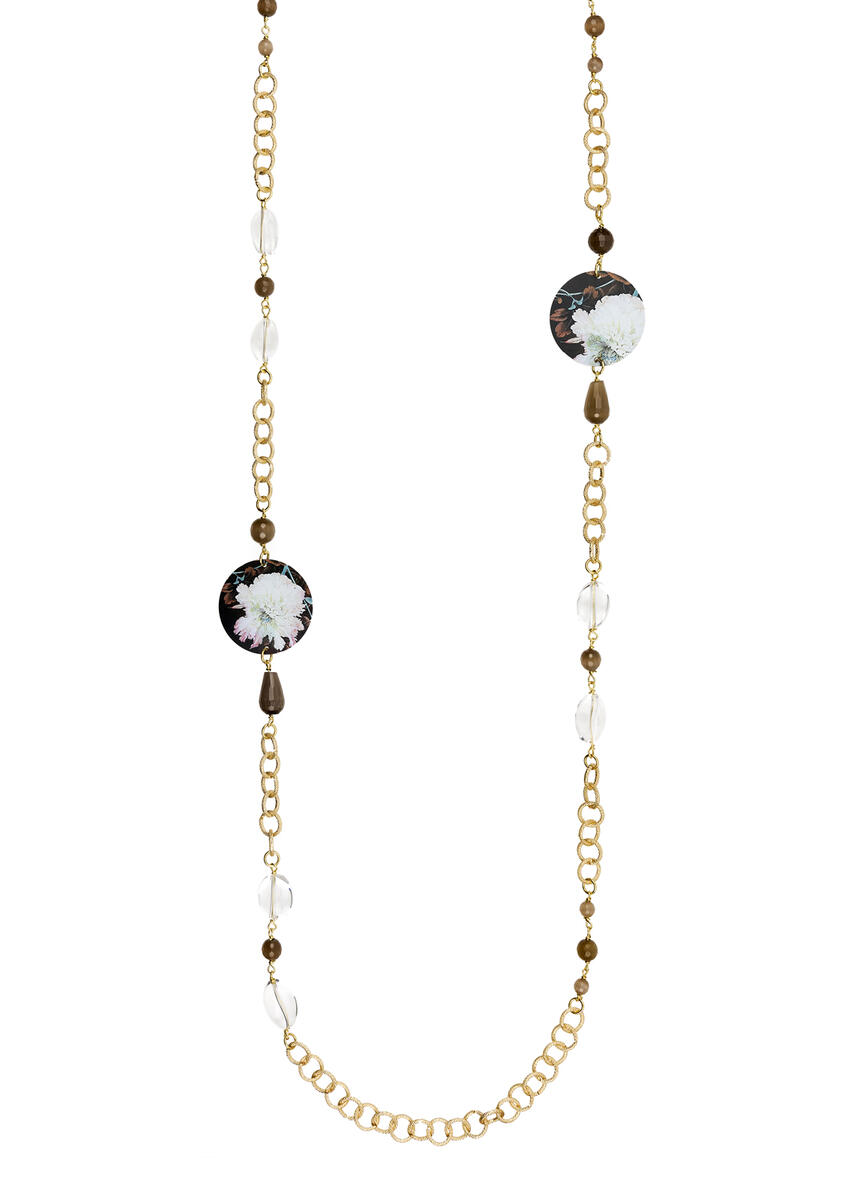 Lebolina Classic White Brown Flower Necklace - Lebole Maison