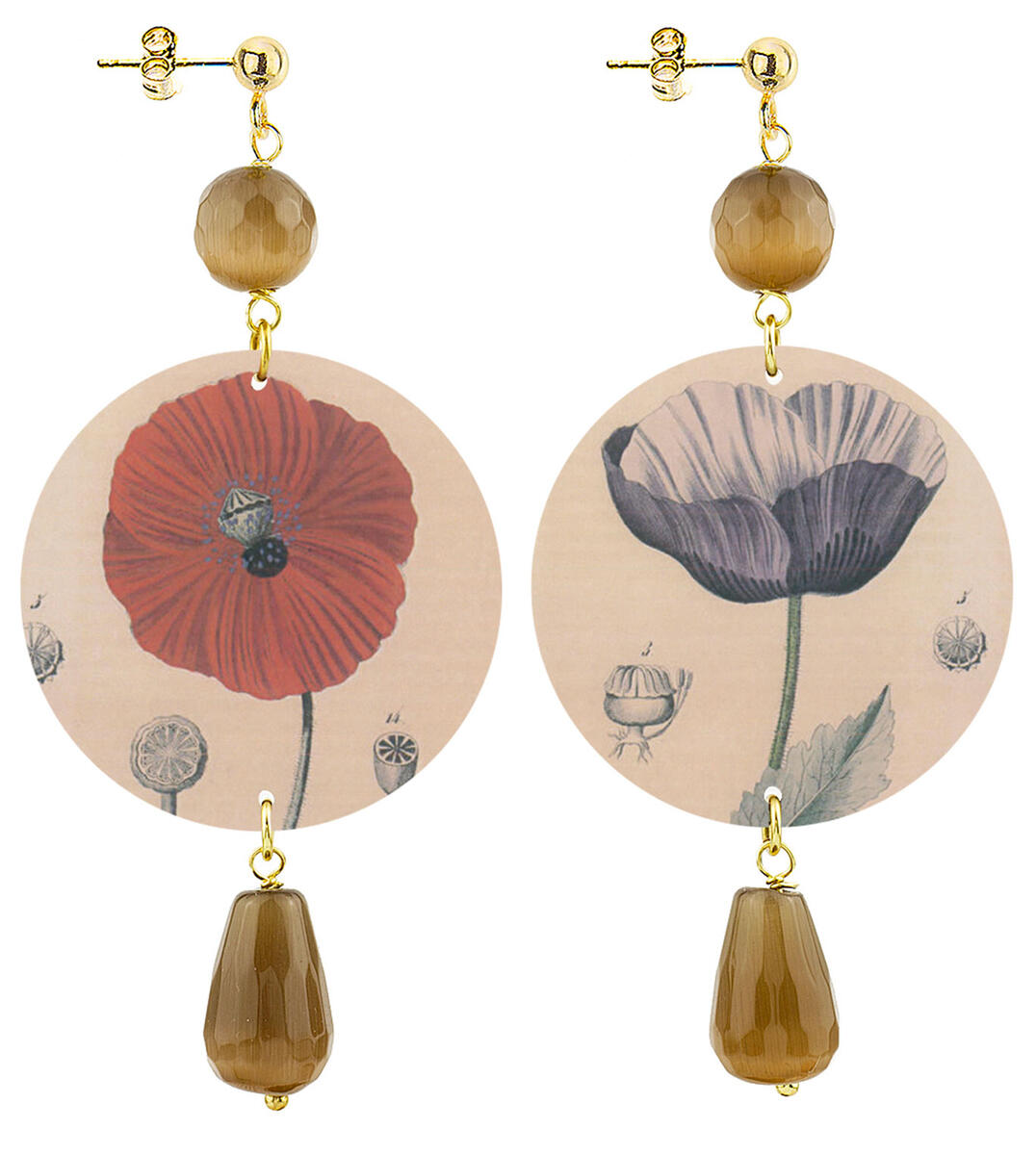 Red And Purple Brown Flower Earrings - Lebole Maison