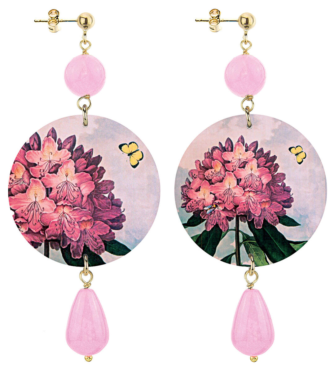 Pink Flower And Butterfly Classic Fluo Pink Earrings - Lebole Maison