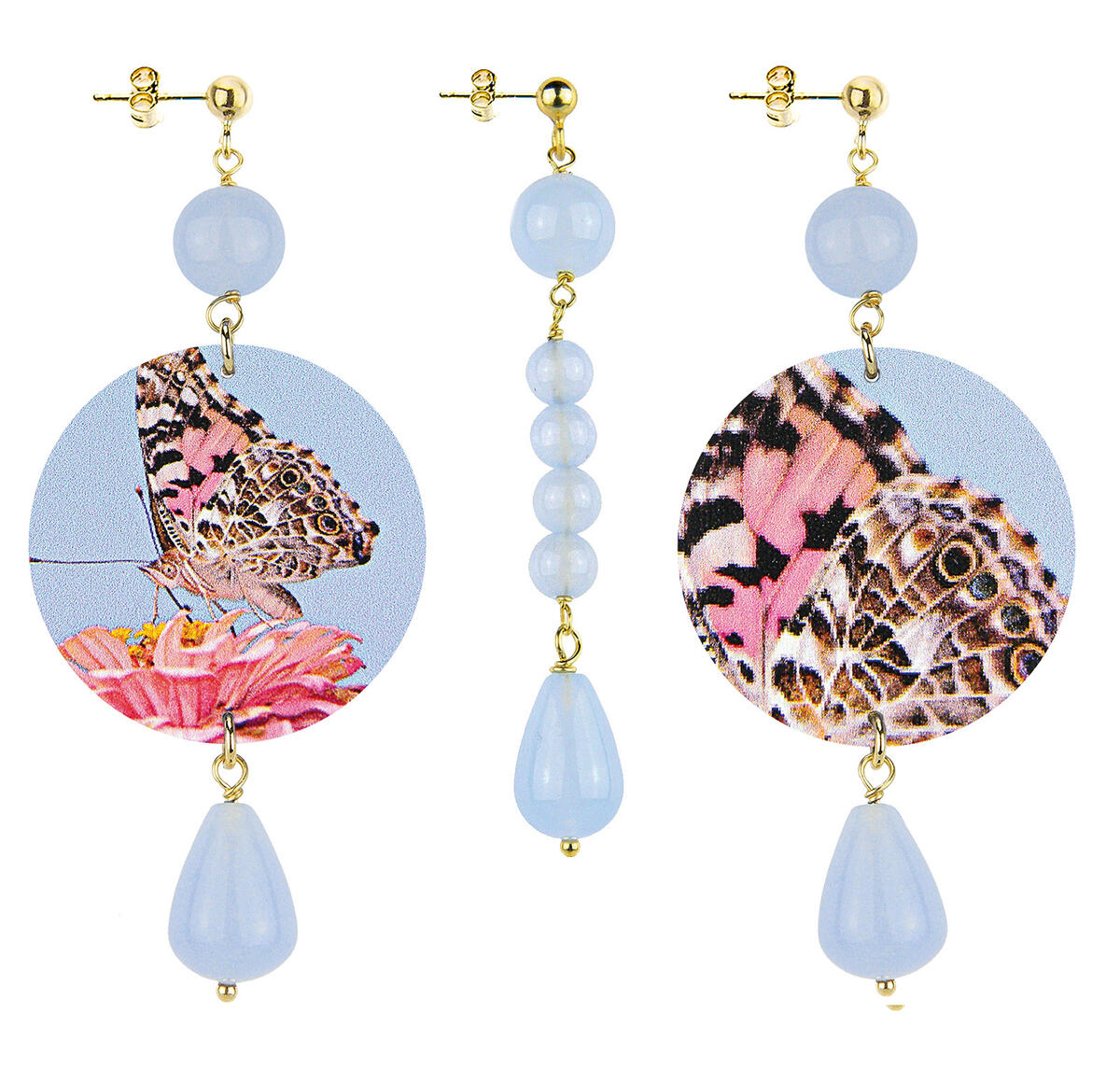 Classic Butterfly Earrings With Light Blue Stones - Lebole Maison