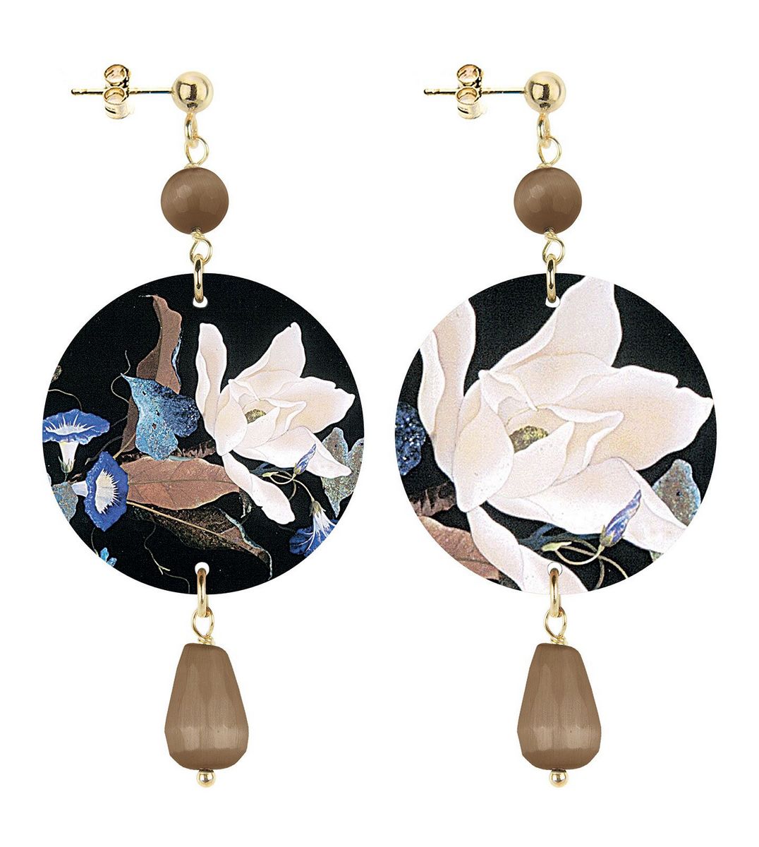 Orecchini Fiore Bianco Piccolo Marrone - Lebole Maison