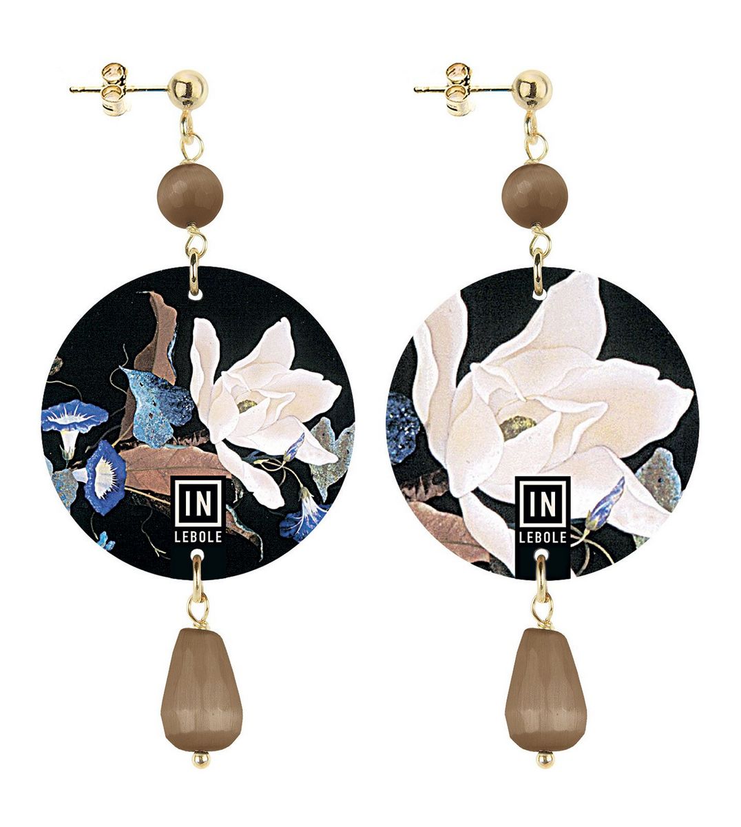 Orecchini Fiore Bianco Piccolo Marrone - Lebole Maison