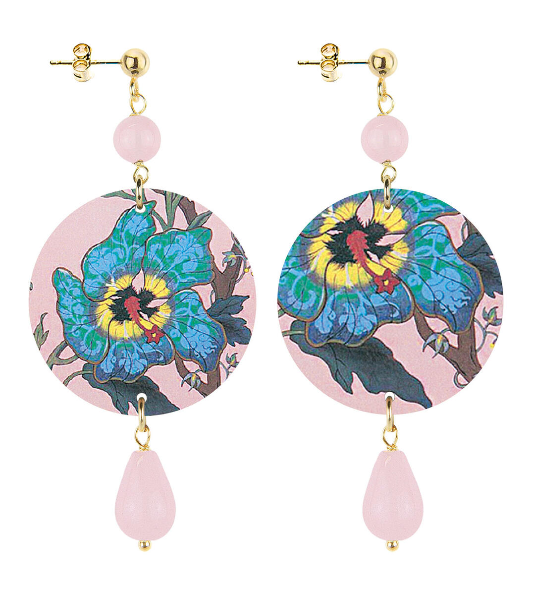 Small Pink Flower Earrings With Blue Background - Lebole Maison