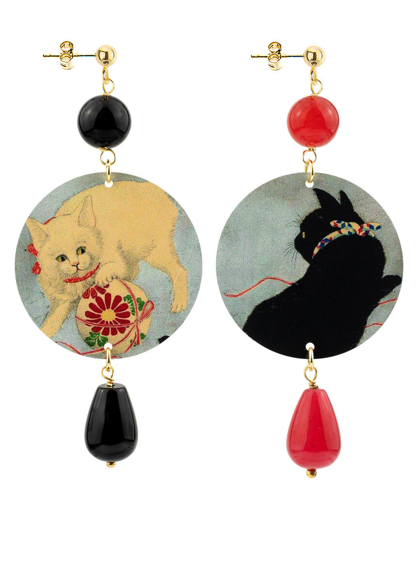 Orecchini Gatto Classico Pietre Nero E Rubino - Lebole Maison
