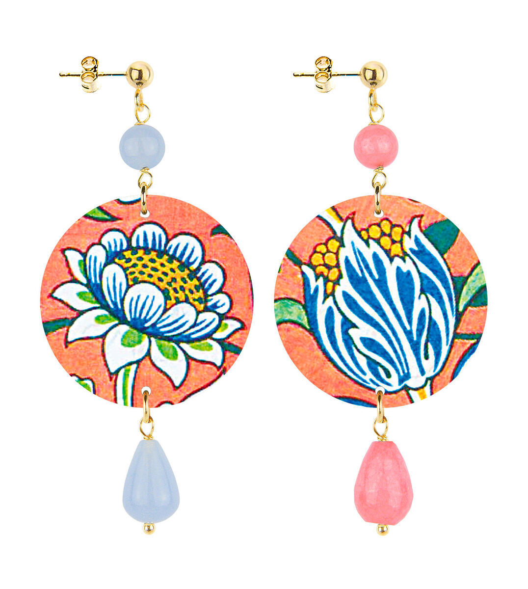 Small Light Blue And Pink Gradient Flower Earrings - Lebole Maison