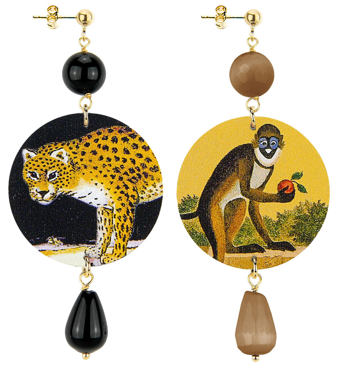 Orecchini Felino E Scimmia Classico Nero E Marrone - Lebole Maison