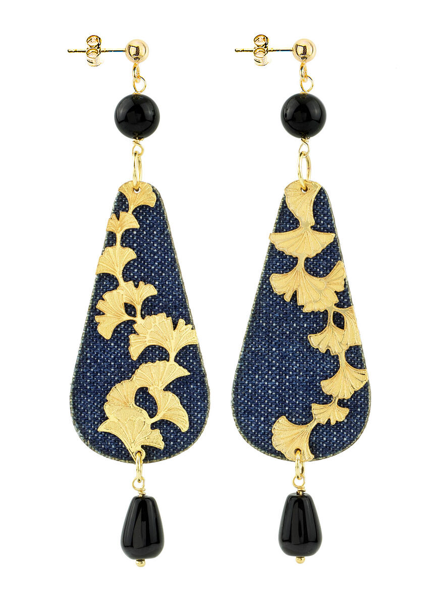 Orecchini Ginkgo Tralcio Jeans Piccolo Nero - Lebole Maison