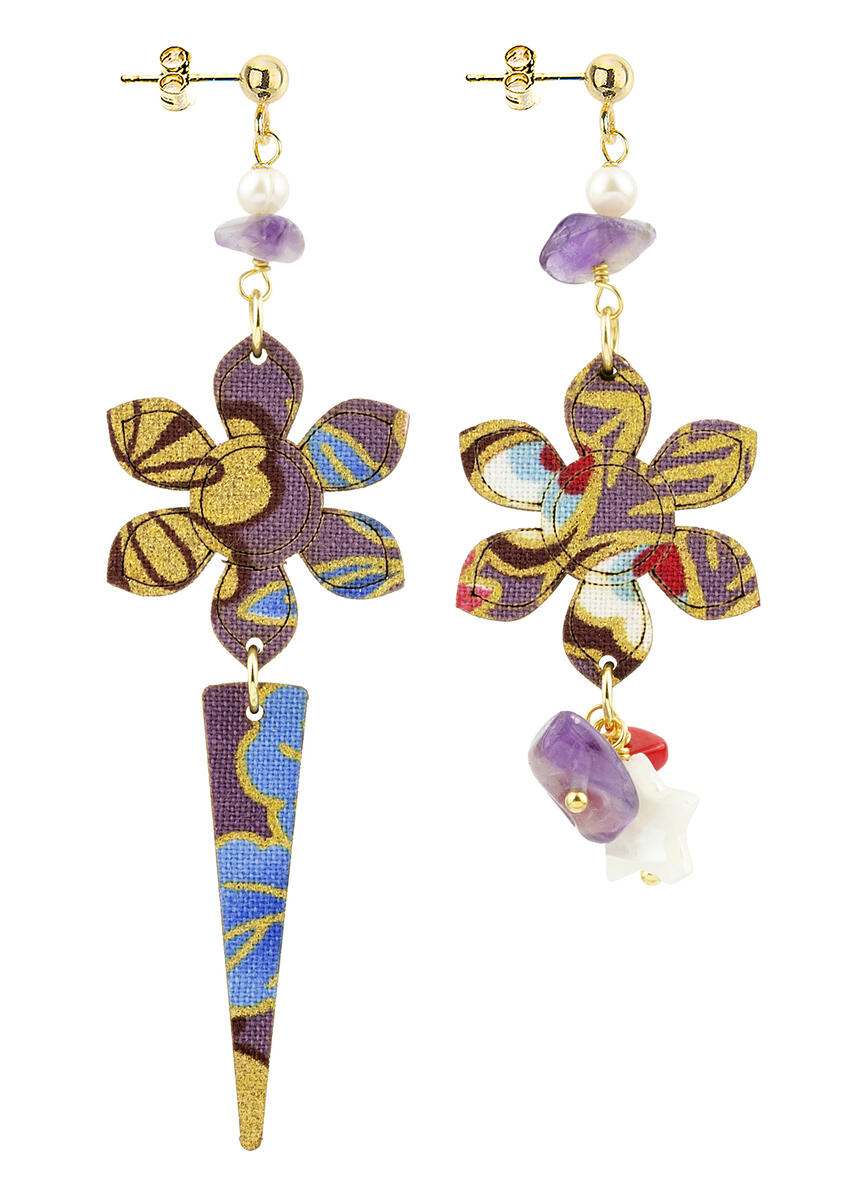 Orecchini Fiore E Ciuffo Piccolo Viola - Lebole Maison