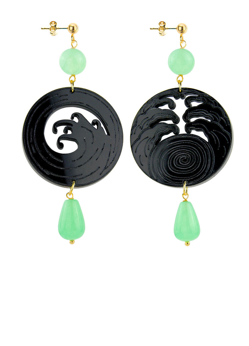 Black Plexi Wave Earrings Jade Green - Lebole Maison