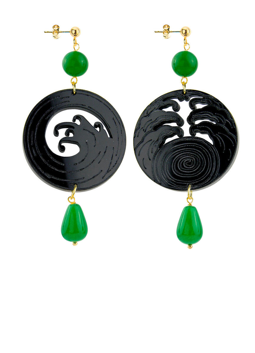Black Green Plexi Wave Earrings - Lebole Maison