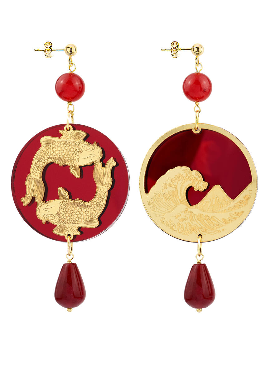Orecchini Tondo Carpa Specchio E Seta Rosso - Lebole Maison