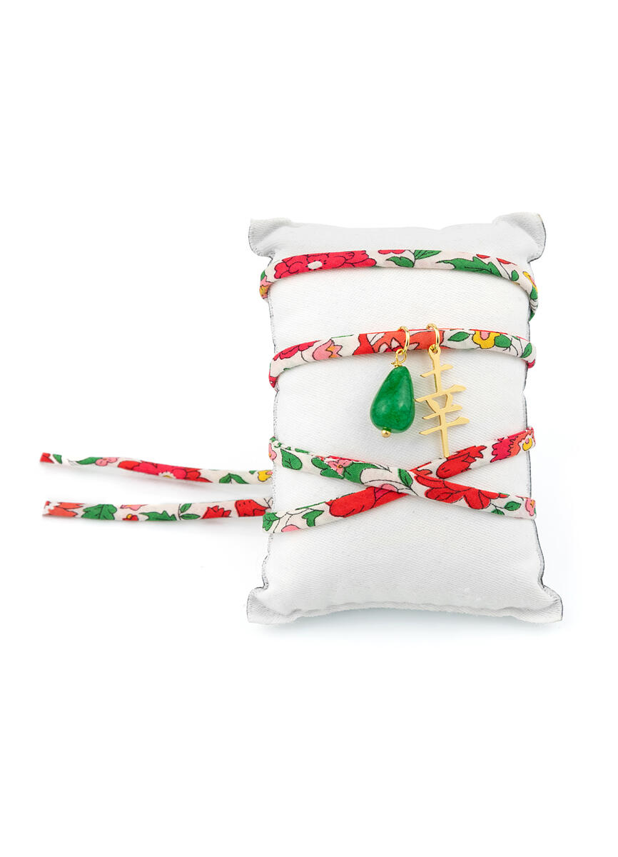 Bracciale/collana Tessuto Fiori Kanji Fortuna Verde - Lebole Maison