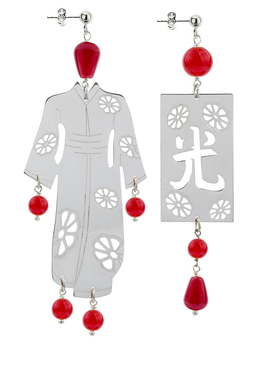 Orecchini Kimono Rodio Grande Rubino - Lebole Maison