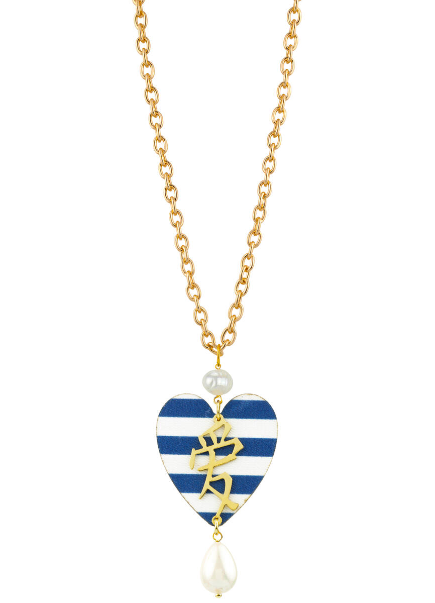 Collana Cuore Righe Blu Perla - Lebole Maison
