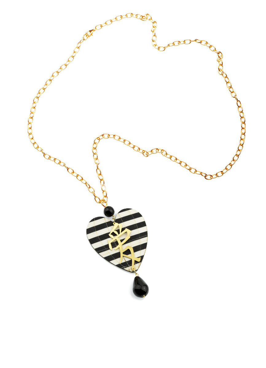 Black Striped Heart Necklace - Lebole Maison