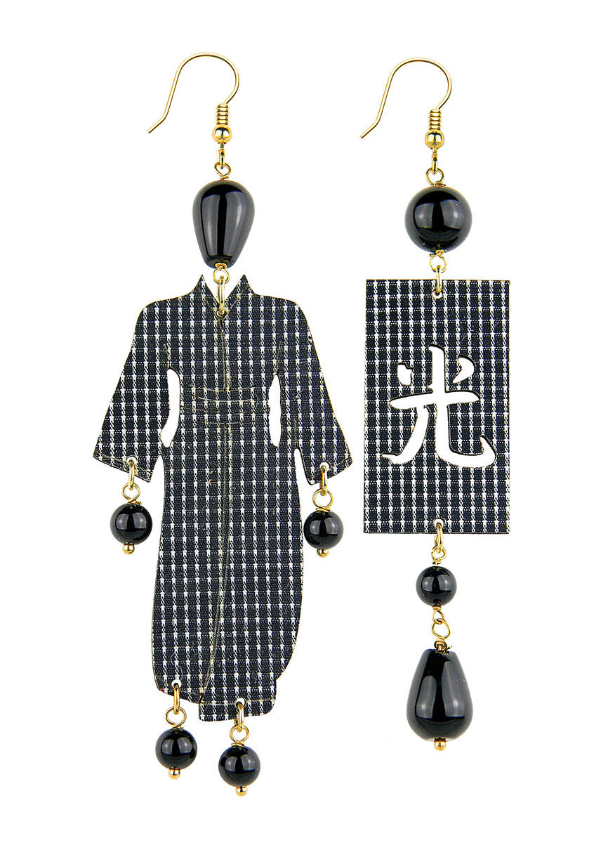 Orecchini Kimono Riga Grande Nero - Lebole Maison
