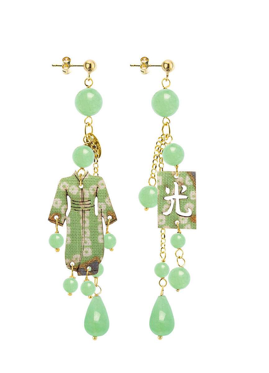 Jade Green Short Tuft Kimono Earrings - Lebole Maison