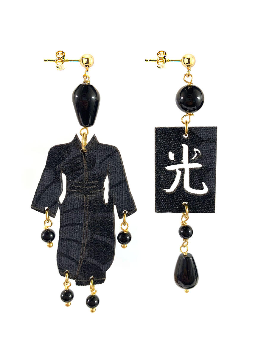 Orecchini Kimono Inciso Piccolo Nero - Lebole Maison