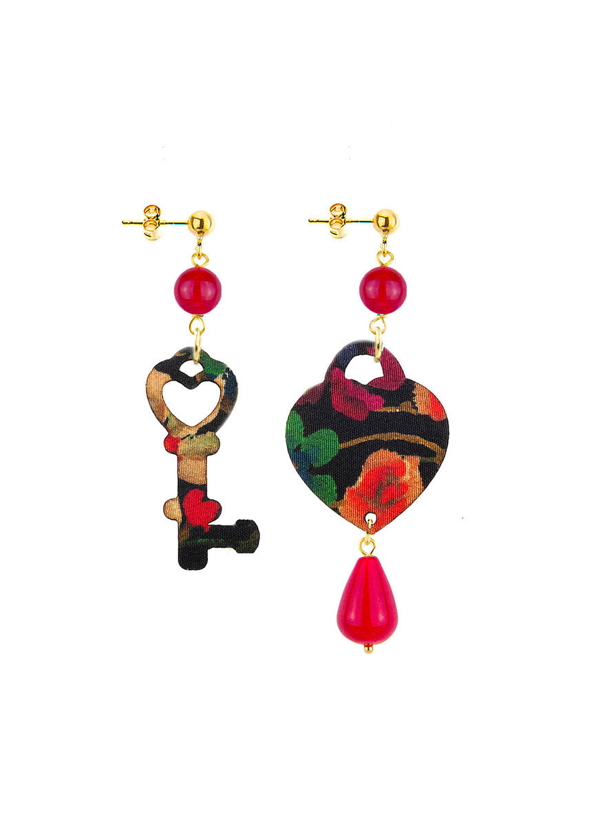 Orecchini Cuore E Chiave Mini Rubino - Lebole Maison