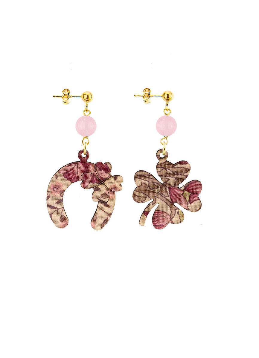Orecchini Quadrifoglio E Ferro Di Cavallo Mini Rosa - Lebole Maison