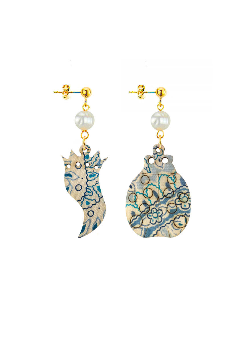 Orecchini Corno E Coccinella Mini Perla - Lebole Maison