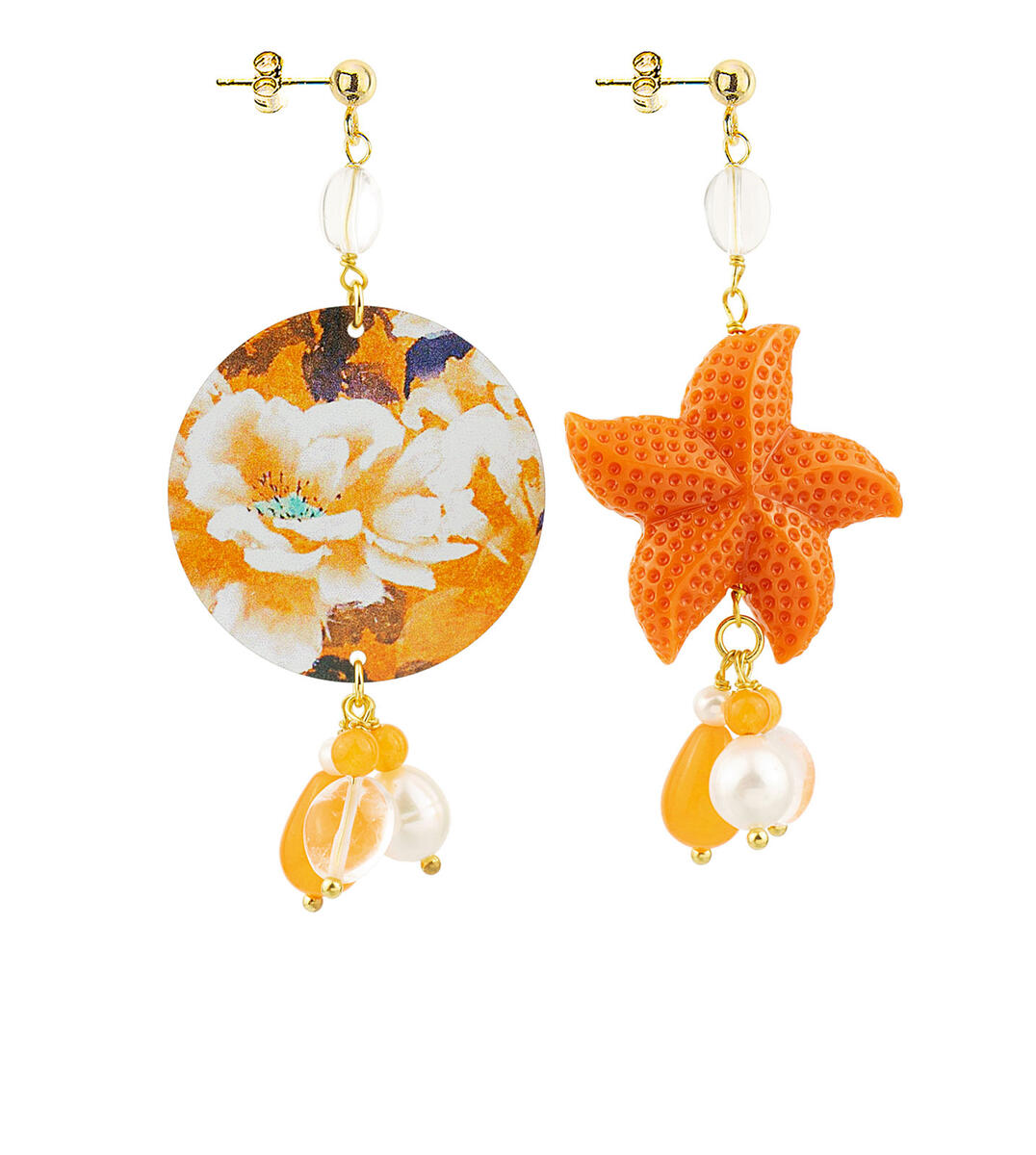 Orecchini Circle Classico Fiore Bianco Fondo Arancione Trasparente - Lebole Maison