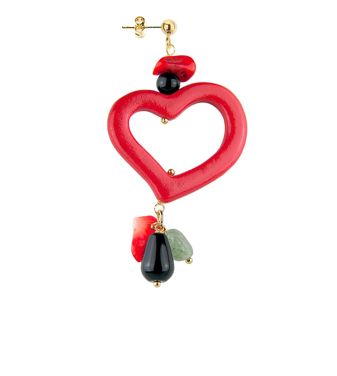Orecchino Cuore Rosso Pietra Corallo - Lebole Maison