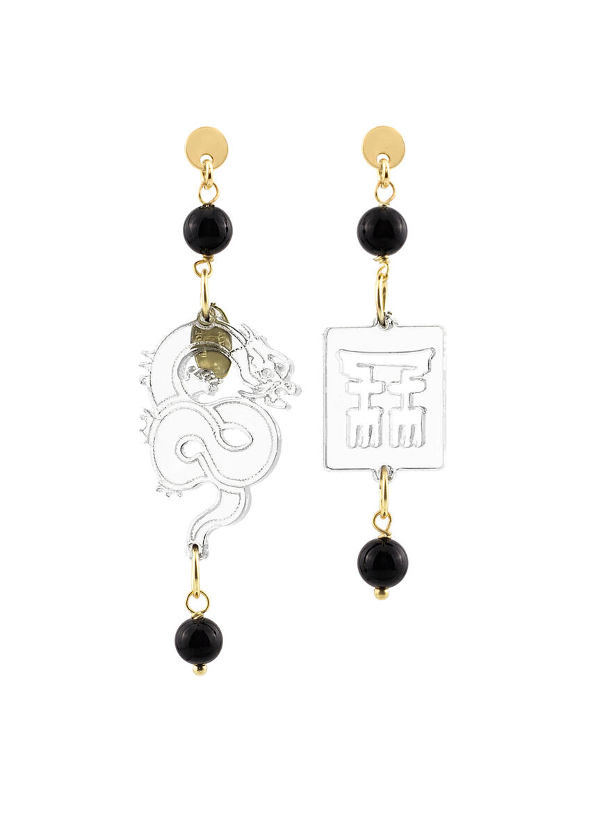 Orecchini Drago Plexi Trasparente Mini Nero - Lebole Maison