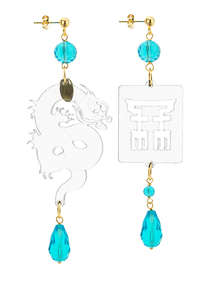 Orecchini Drago Plexi Trasparente Piccolo Azzurro - Lebole Maison