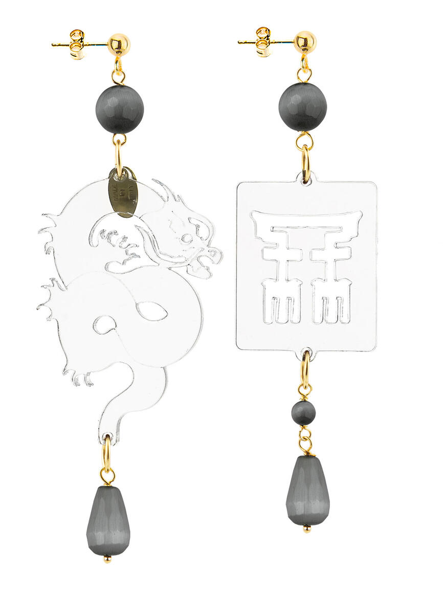 Orecchini Drago Plexi Trasparente Piccolo Grigio Scuro - Lebole Maison