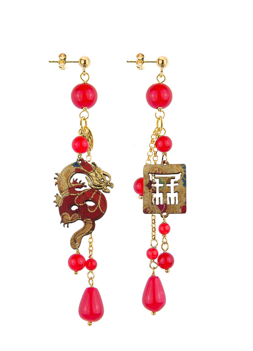 Orecchini Drago Ciuffo Corto Rubino - Lebole Maison