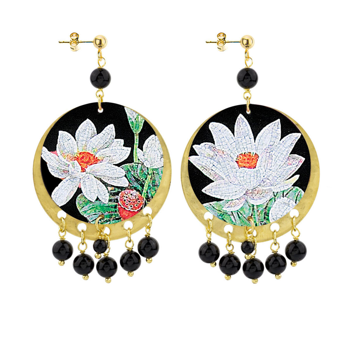 Orecchini Fiore Bianco Classico Nero - Lebole Maison
