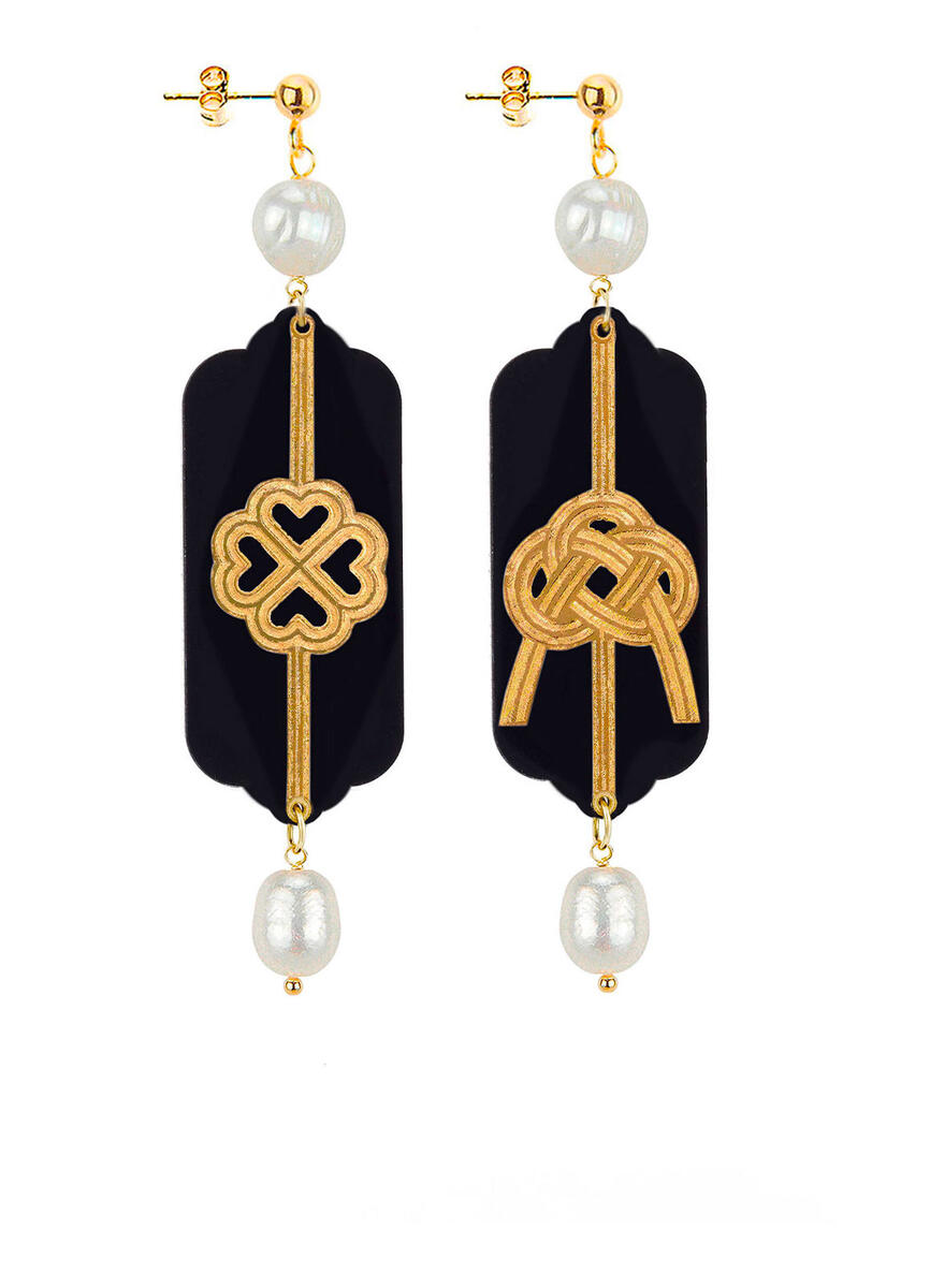 Orecchini Quadrifoglio E Nodo Plexi Nero Mini Perla - Lebole Maison