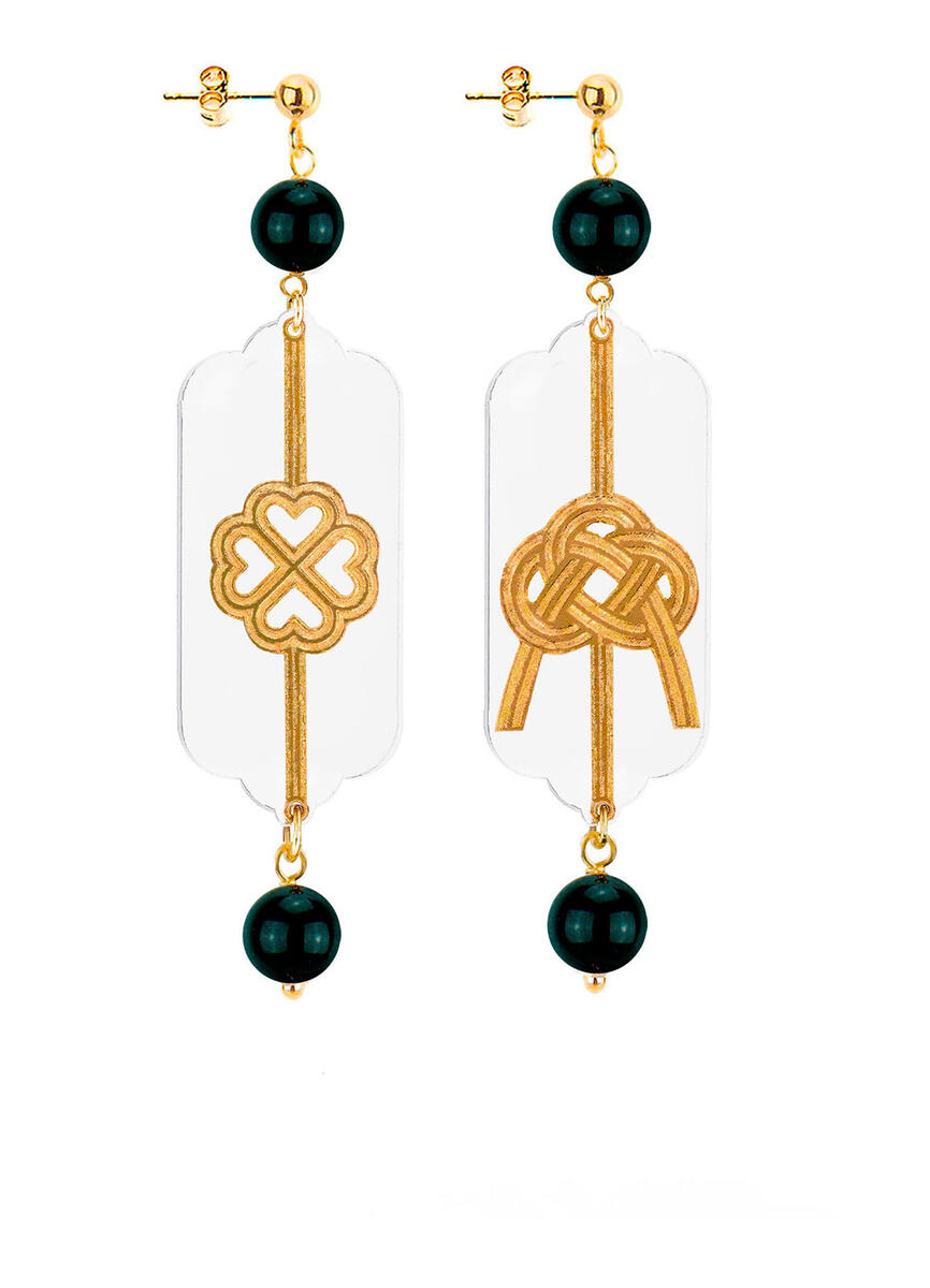 Orecchini Quadrifoglio E Nodo Plexi Traspa Mini Nero - Lebole Maison