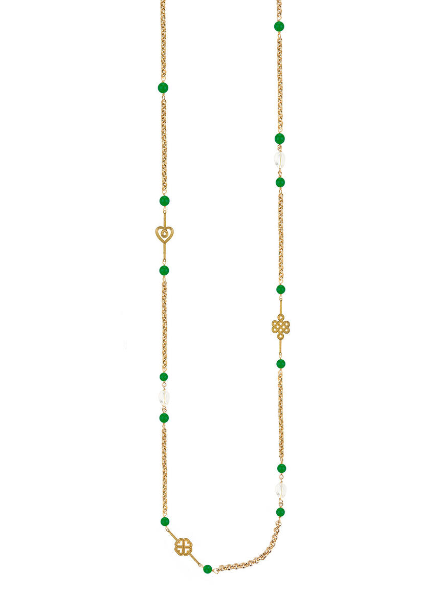 Long Necklace With Three Elements, Black Stones And Crystals - Lebole Maison