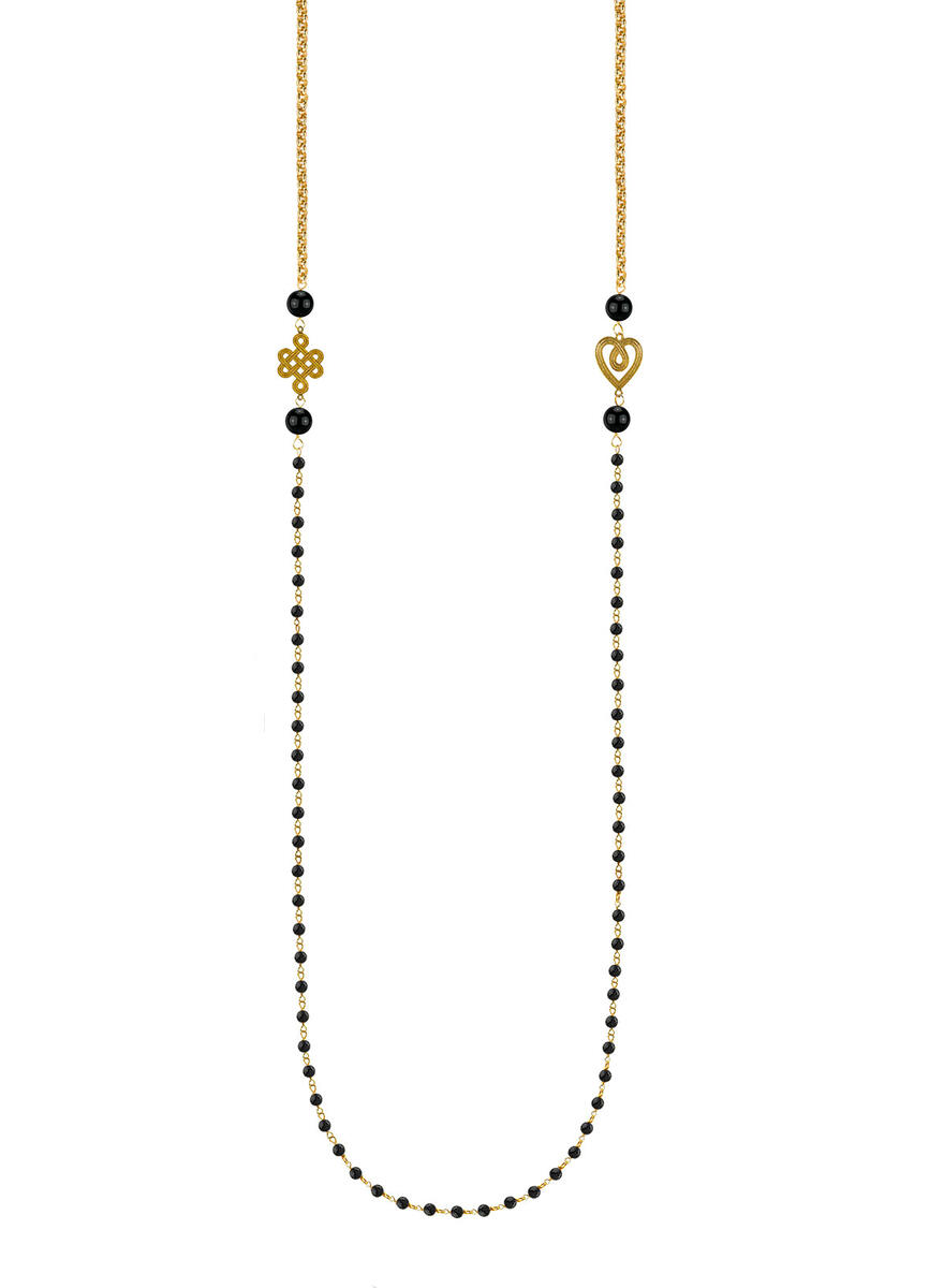 Long Infinity And Heart Black Rosary Necklace - Lebole Maison